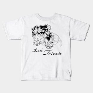 Sweet dog with cute kitten hand drawing Kids T-Shirt
